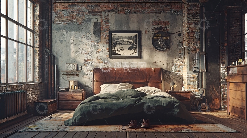 高清大图下载【趣麦麦图】复古工业风卧室