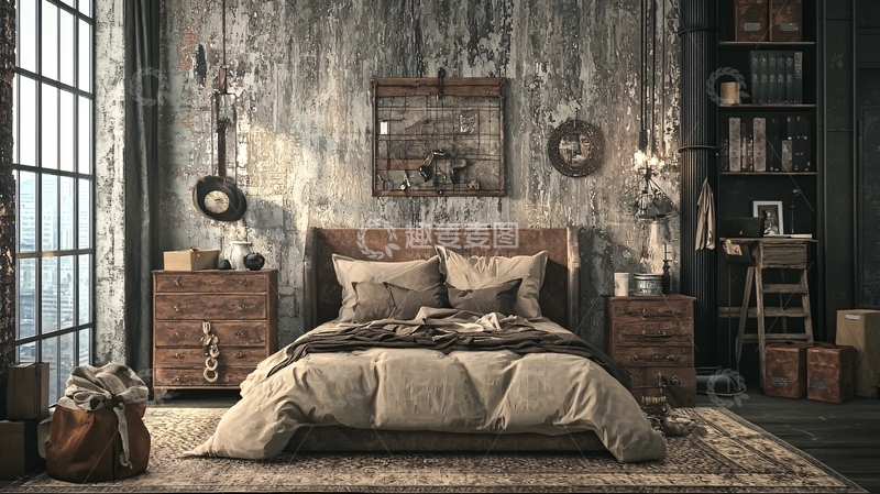 高清大图下载【趣麦麦图】工业风卧室