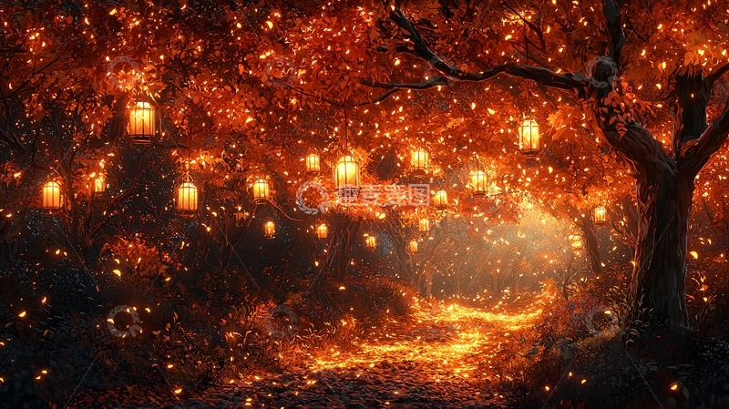 高清大图下载【趣麦麦图】秋日森林灯光梦幻