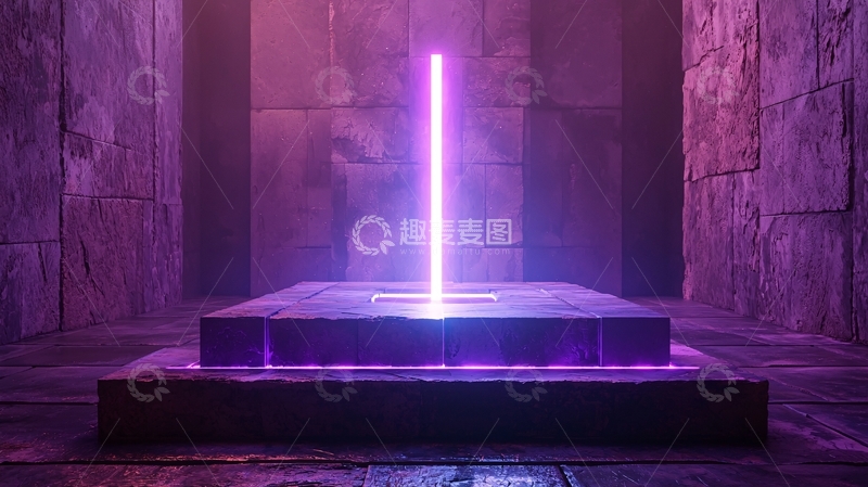 高清大图下载【趣麦麦图】紫色光柱照亮石制平台