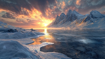 冰雪覆盖的山脉日落