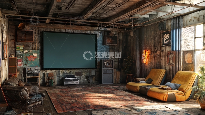 高清大图下载【趣麦麦图】老旧工业风家庭影院