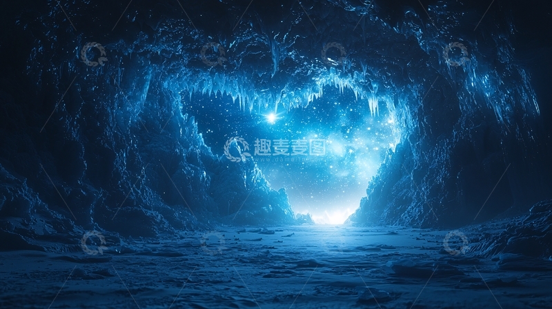 高清大图下载【趣麦麦图】蓝色冰雪洞穴星空