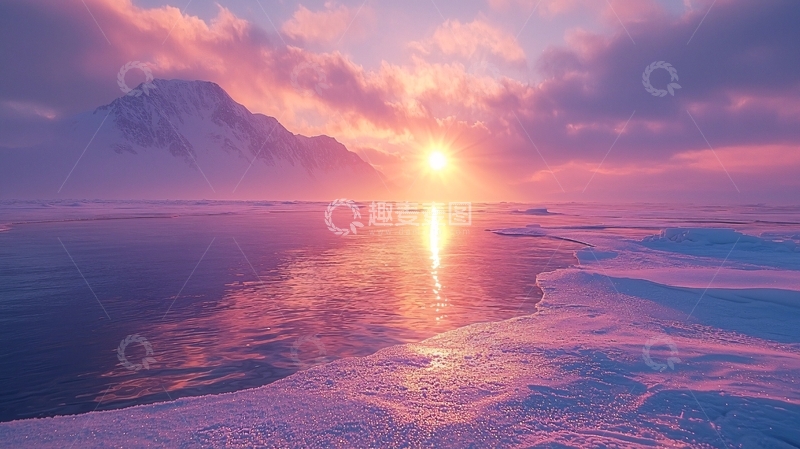 高清大图下载【趣麦麦图】粉紫色冰雪日出景色