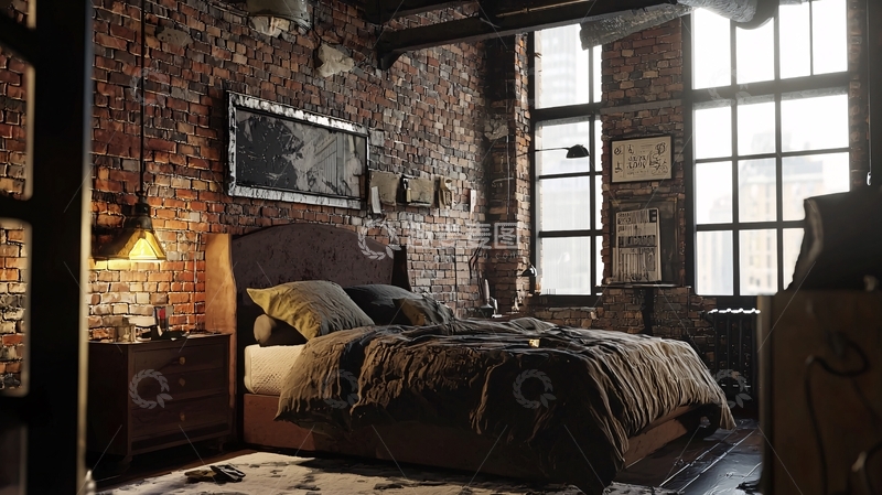 高清大图下载【趣麦麦图】暗色系复古工业风卧室