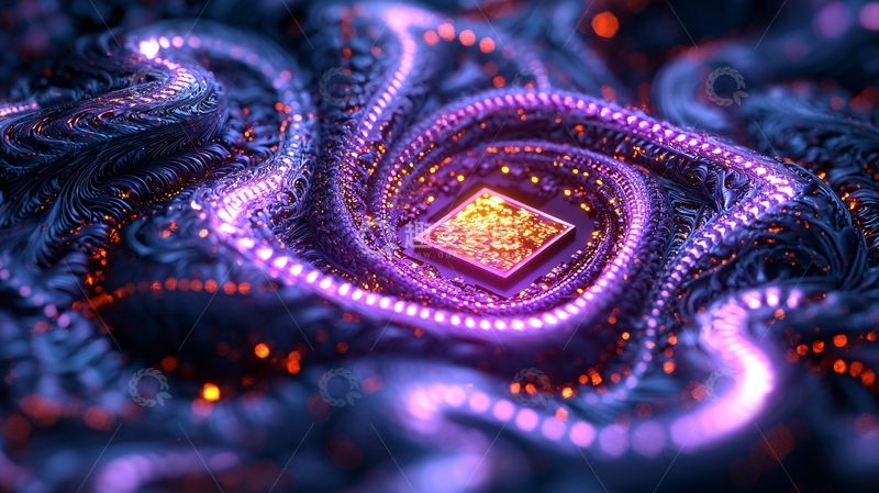 高清大图下载【趣麦麦图】芯片周围环绕着紫色光路