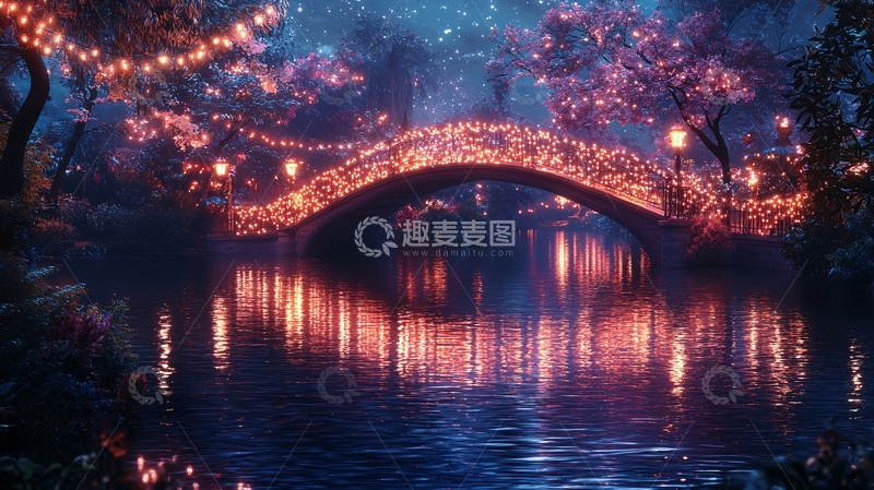 高清大图下载【趣麦麦图】夜间桥梁灯光唯美景色