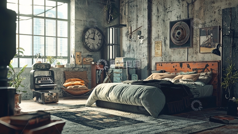 高清大图下载【趣麦麦图】工业风卧室