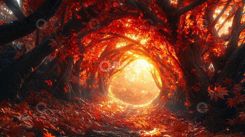 高清大图下载【趣麦麦图】秋日森林里的光隧道