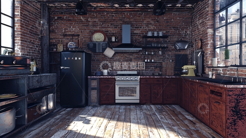 高清大图下载【趣麦麦图】工业风厨房