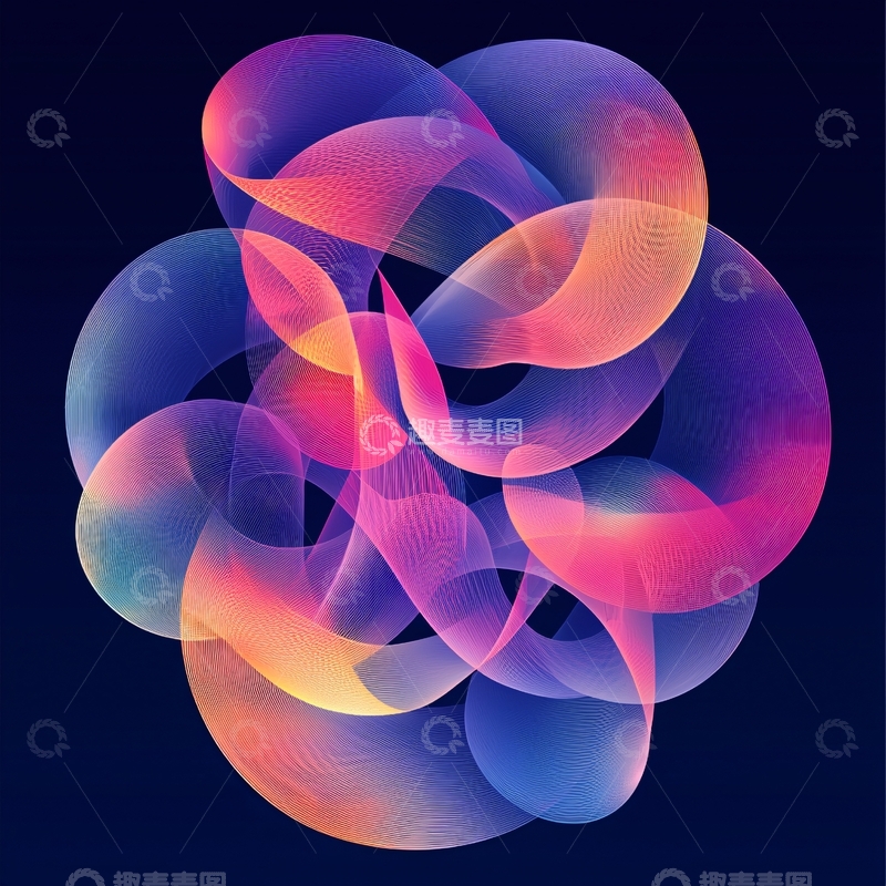 高清大图下载【趣麦麦图】抽象曲线交织渐变色背景