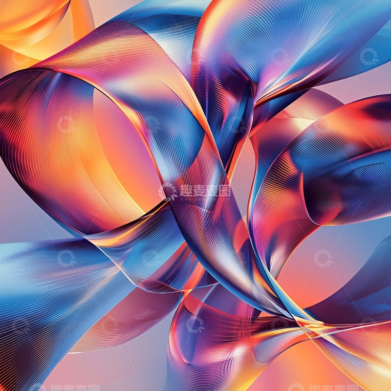 高清大图下载【趣麦麦图】抽象彩色丝带扭曲交织