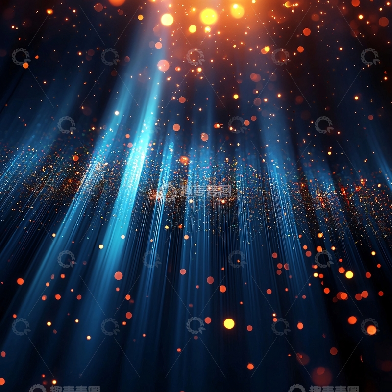 高清大图下载【趣麦麦图】蓝色光束与金色光点