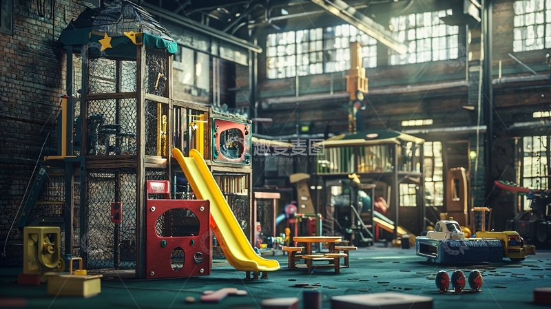 高清大图下载【趣麦麦图】废弃工厂里的儿童游乐场