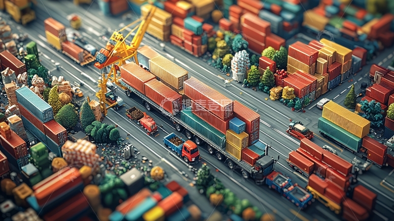 高清大图下载【趣麦麦图】微缩景观下的集装箱运输场景