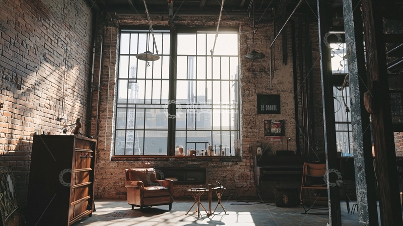 高清大图下载【趣麦麦图】老式砖墙大窗工业风房间