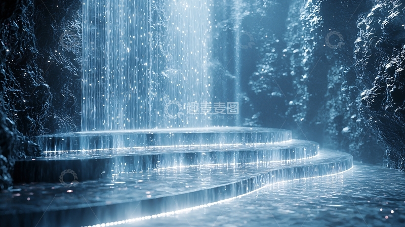 高清大图下载【趣麦麦图】洞穴中的蓝色瀑布