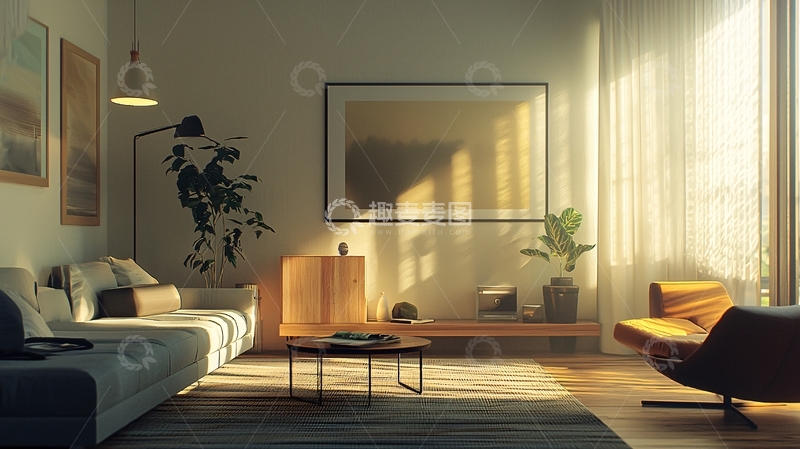 高清大图下载【趣麦麦图】极简现代客厅阳光洒进
