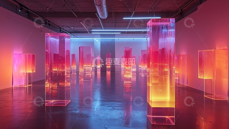 高清大图下载【趣麦麦图】霓虹灯光下的透明柱状体