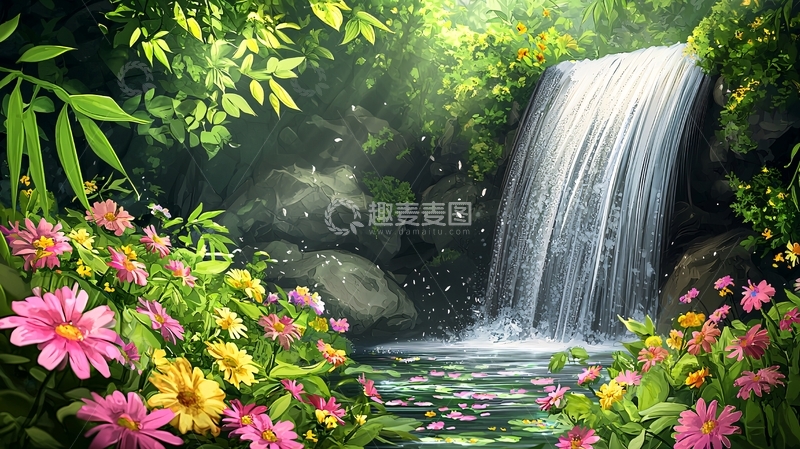 高清大图下载【趣麦麦图】如你所愿：梦幻瀑布鲜花