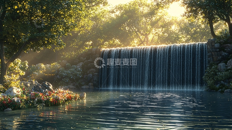 高清大图下载【趣麦麦图】阳光下的瀑布美景
