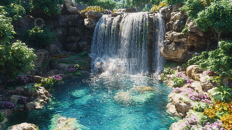 高清大图下载【趣麦麦图】美丽瀑布倾泻而下