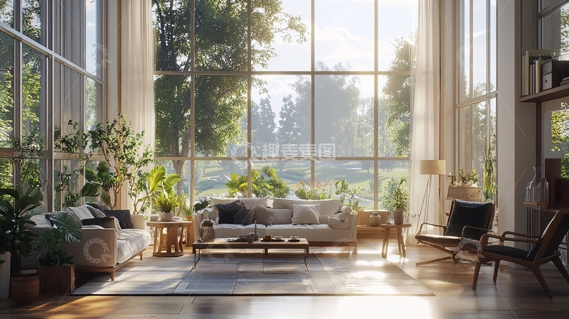 高清大图下载【趣麦麦图】落地窗阳光洒满客厅