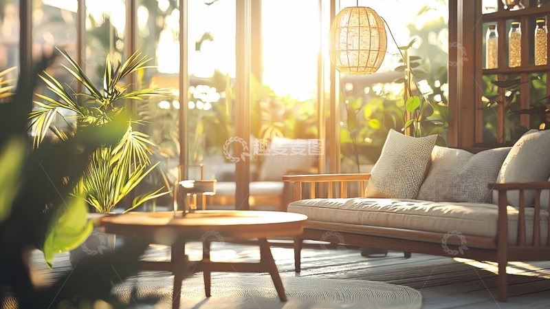 高清大图下载【趣麦麦图】阳光洒满室内休闲空间