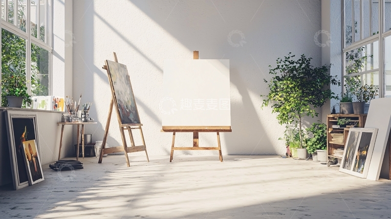 高清大图下载【趣麦麦图】阳光洒进的艺术家工作室
