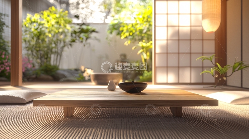 高清大图下载【趣麦麦图】-日式庭院阳光洒进房间