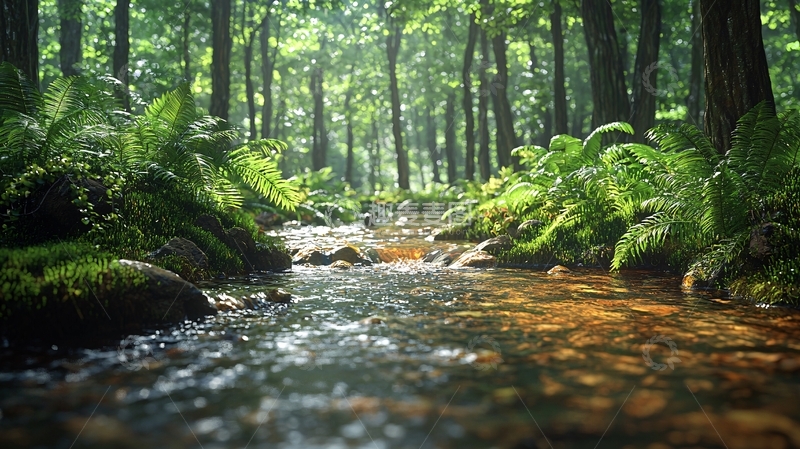 高清大图下载【趣麦麦图】绿意盎然的森林小溪