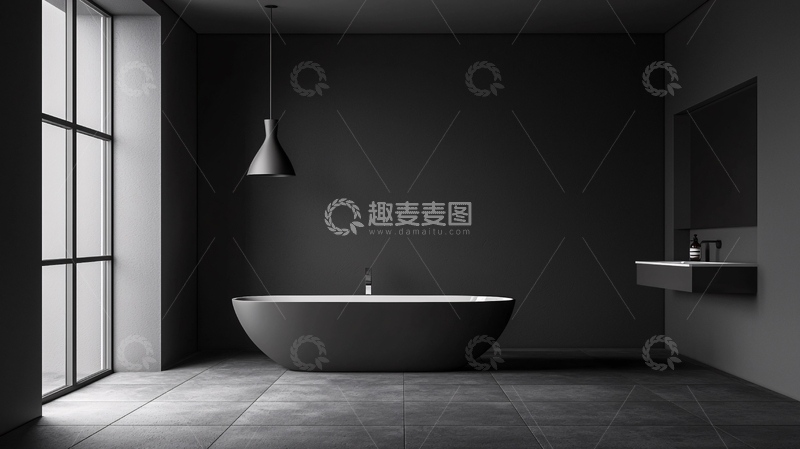 高清大图下载【趣麦麦图】极简灰色调现代化浴室