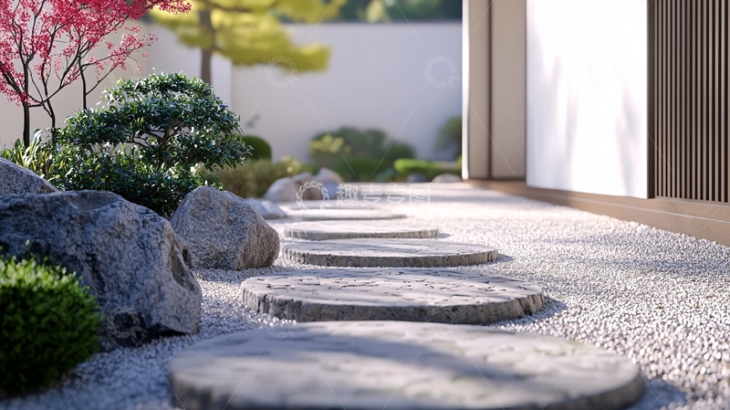 高清大图下载【趣麦麦图】日式庭院石板路