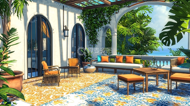 高清大图下载【趣麦麦图】海边别墅阳台休闲区