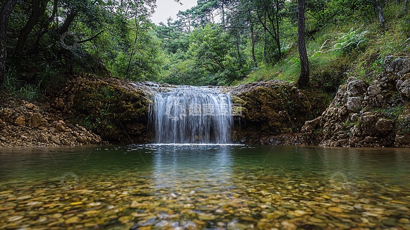 高清大图下载【趣麦麦图】宁静的森林小瀑布