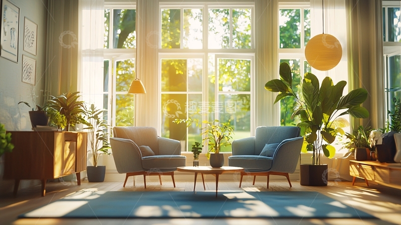 高清大图下载【趣麦麦图】阳光洒满客厅的落地窗