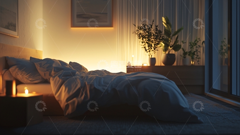 高清大图下载【趣麦麦图】温馨舒适卧室夜景