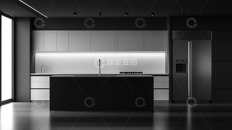 高清大图下载【趣麦麦图】现代极简黑白厨房