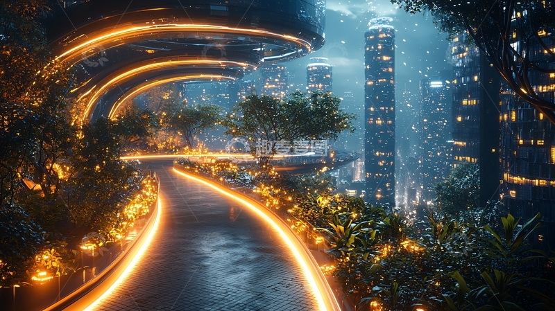 高清大图下载【趣麦麦图】未来城市夜景光路