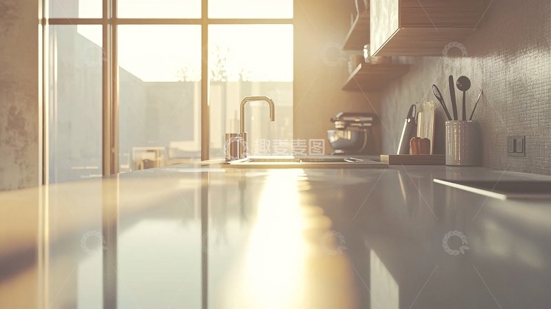 高清大图下载【趣麦麦图】阳光洒进现代化厨房