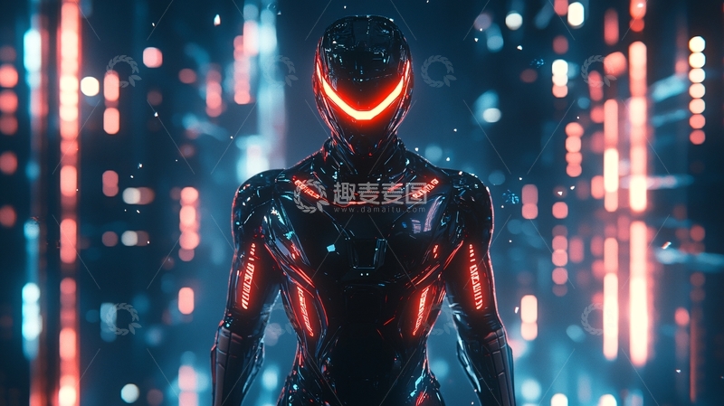 高清大图下载【趣麦麦图】未来战士站在数据流中