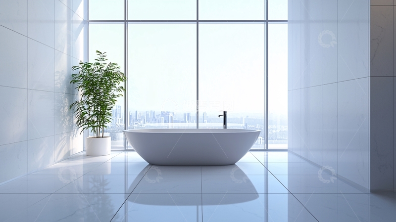 高清大图下载【趣麦麦图】现代简约落地窗浴缸