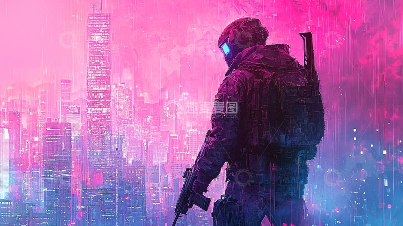 高清大图下载【趣麦麦图】未来战士城市夜景