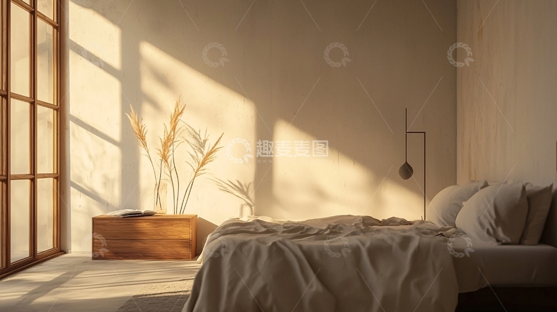 高清大图下载【趣麦麦图】极简卧室阳光洒满房间