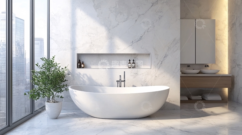 高清大图下载【趣麦麦图】现代极简风格大理石浴室