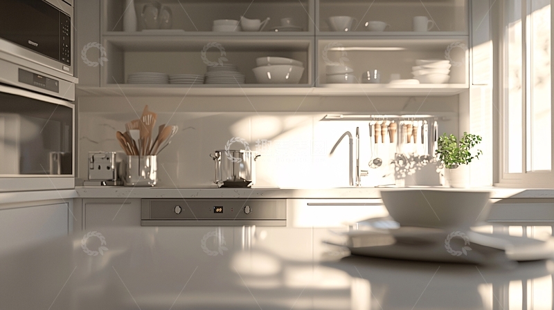 高清大图下载【趣麦麦图】极简风白色厨房