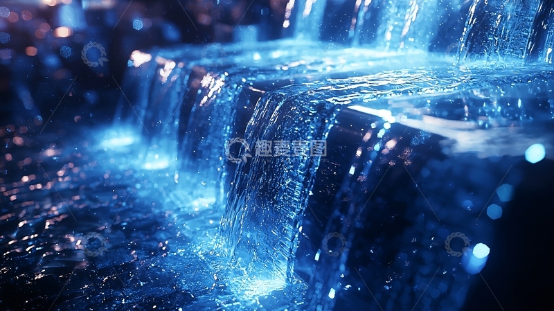 高清大图下载【趣麦麦图】蓝色灯光下的微型瀑布