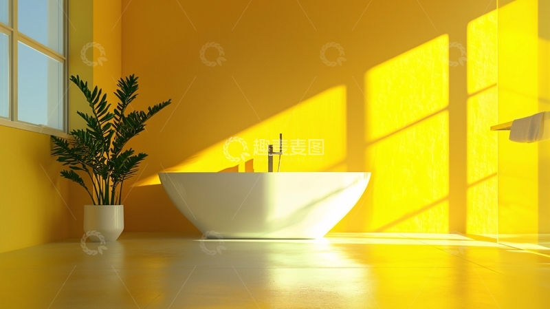 高清大图下载【趣麦麦图】阳光洒进黄色浴室
