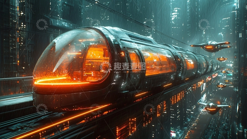 高清大图下载【趣麦麦图】未来城市里的悬浮列车