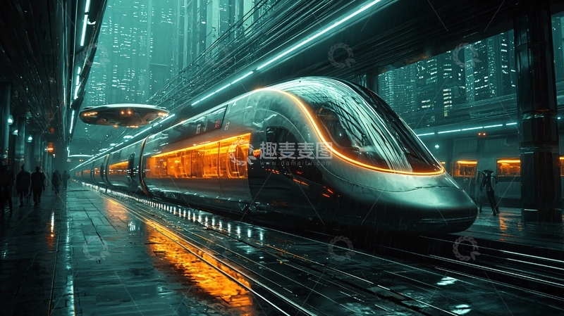 高清大图下载【趣麦麦图】未来科技感列车停靠站台